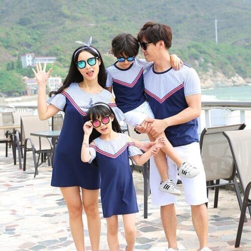 2019 Family Matching Clothes Off Shoulder cotton Mother Daughter Dress Father Son T-shirt pants Family Set Parent-Child Clothing