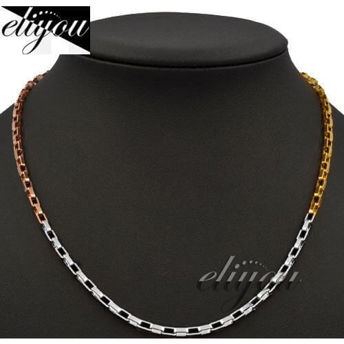 3mm New Fashion Jewelry Mens Womens Box Link Chain Yellow Rose White Gold Color Necklace Free Shipping C12 YRWN