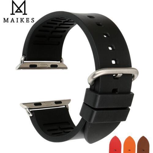 MAIKES Watch Accessories For Apple Watch band 44mm 40mm 42mm 38mm Series 6 5 4 3 2 1 Sport Fluoro Rubber iWatch Strap Watchband