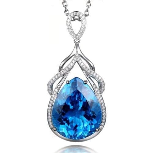 Romantic Water Drop Aquamarine Pendants Necklace for Women Silver 925 Wedding Projection Necklace for Women Girl Friend Gifts