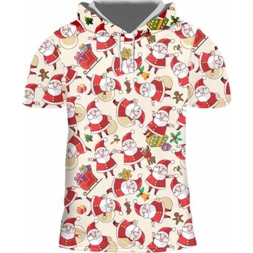 IFPD EU Size Christmas Hooded T Shirt Mens 3D Printed Santa Claus Best Selling T-Shirt Gingerbread Plus Size Xmas Party Shirts