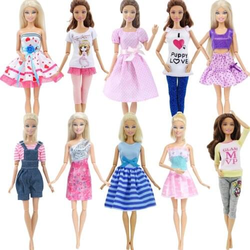 Handmade 10 Pcs/Set Fashion Design Dress Outfit Noble Party Gown Casual Wear Clothes for Barbie Doll Accessories Kids House Toys