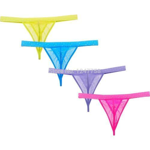 Sexy Mens Sheer Jacquard Lace Bikini Thong Underwear Mesh Belt Open Side T-Back
