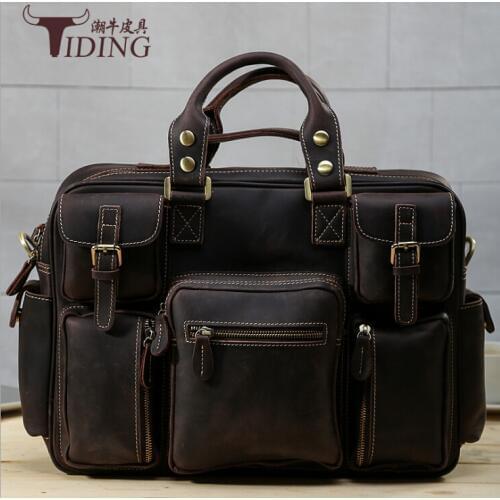 Cowhide crazy horse leather genuine leather Hand bags male Larger capacity vintage travel Luggage Suitcase Tote Bag handbags