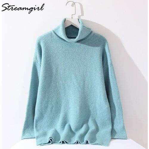 Streamgirl Womens Sweater Oversize White Turtleneck Women Sweaters And Pullovers Autumn Oversized Sweater Korean Style Pulls