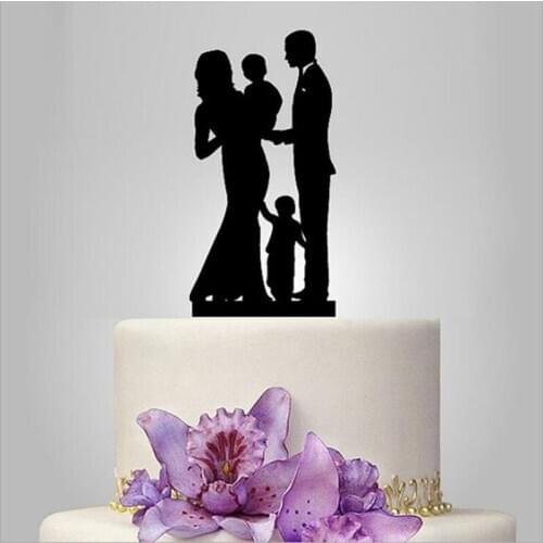 Bride and groom Wedding Cake topper with child, family silhouette wedding cake topper with two boy wedding cake topper birthday