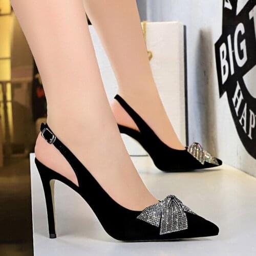 Hot BIGTREE Women Pumps Breathable BOW Flock 9.5CM Thin High Heels Pointed Women Shoes Dress High Heels Boat Wedding shoes