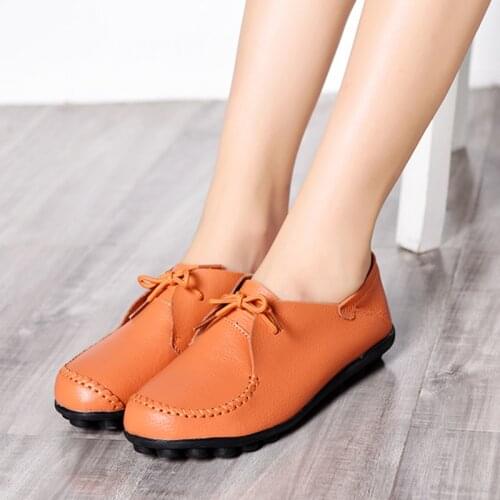 Women Flat Shoes Casual Women Platform Sneaker Lace Up Leather Womens Loafers Shoes Soft Moccasins Platform Ladies Shoes Women