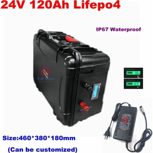 High quality high discharge 24v 120ah Lifepo4 battery pack with BMS for Auto Motor Boat RV Solar Energy+ 10A Charger