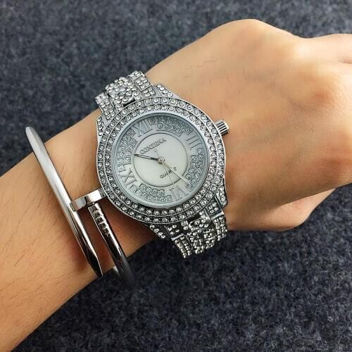 CONTENA Shiny Full Diamond Watch Luxury Rhinestone Bracelet Watch Women Watches Fashion Womens Watches Clock saat reloj mujer