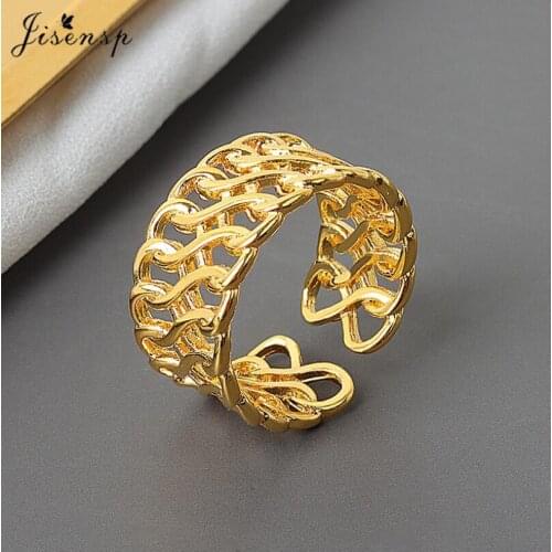Jisensp Double Layers Statement Chain Finger Ring for Women Gold Color Adjustable Opening Ring Wedding Jewelry Anillos Mujer