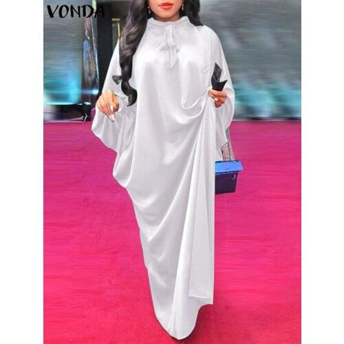 Women Kaftan Maxi Dress 2021 VONDA Spring Long Sleeve Elegant Party Dresses Female Bohemian Lantern Sleeve Vestidos Oversized