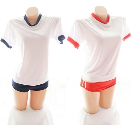 1set Cute Japanese College Style Gym Suit Workout Fitness Clothes Sports Tops & Shorts Set Sportswear for Women Girl Gift