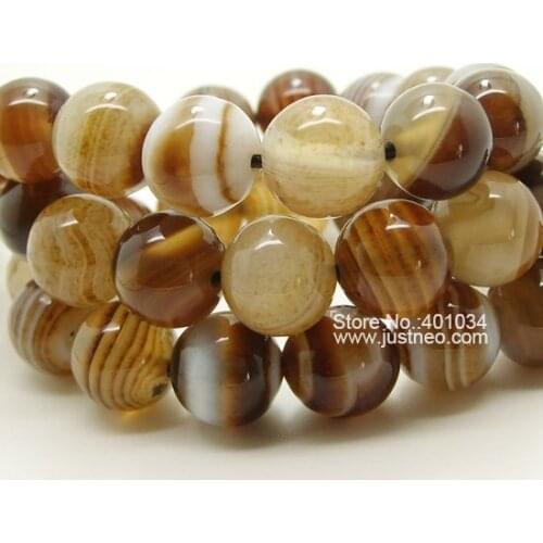 10mm through drilled Botswana Agate banded brown round ,AAA semi precious stone strand 16 inch
