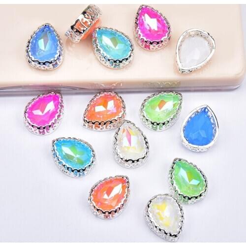 13*18mm Tear Drop Shape Glass Rhinestone With Claw Silver Base Sew on Strass Crystal for Garment Wedding Decoration
