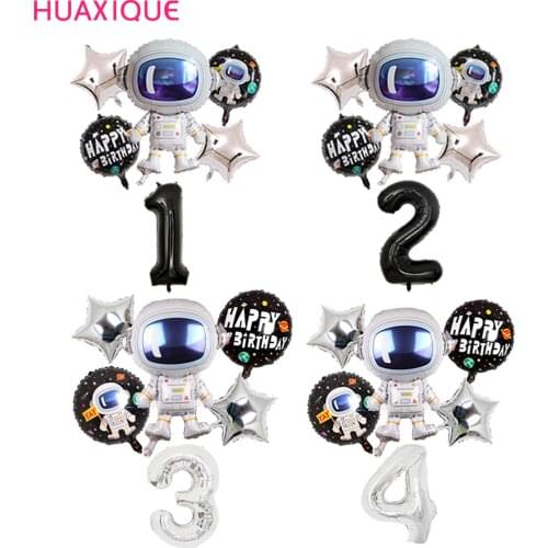 6Pcs Birthday Balloon 40inch Party Astronaut Number Foil Balloon Happy Birthday Party Decor Kids Outer Space Party Helium Globos