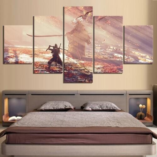 5 Piece HD Ninja Picture Painting Wolf Sekiro Shadows Die Twice Video Game Poster Wall Sticker Canvas Paintings for Wall Decor