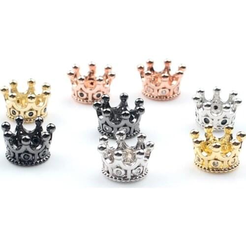 5pcs Crown CZ Spacer Beads Copper Brass Micro Pave Cubic Zirconia Beads for Jewelry Diy Charm Bracelet Making Wholesale 7x9mm