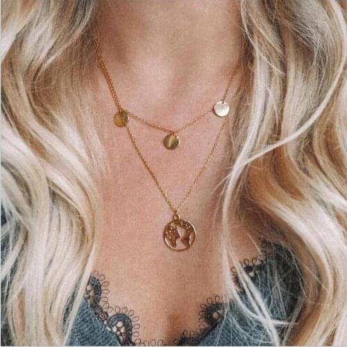 BFH Fashion Multi-layer Lock Necklace For Women Twist Gold Silver Color Designed Badge Moon Star Ritual Necklaces Party Jewelry