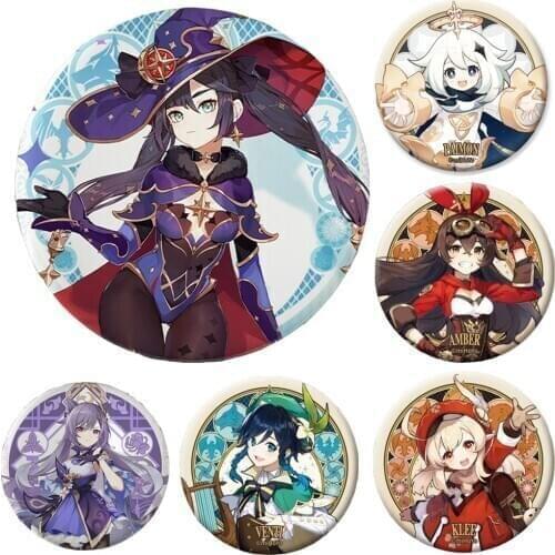 Game Genshin Impact Character Pin Badge Cosplay Cute Cartoon Paimon Amber Klee Brooch Pins Accessories Props