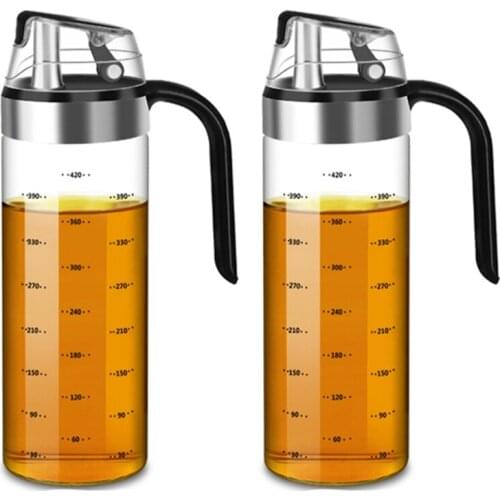 Olive Oil Dispenser Bottle Auto Flip Condiment Container Automatic Cap and Leakproof Vinegar Glass Cruet for Kitchen