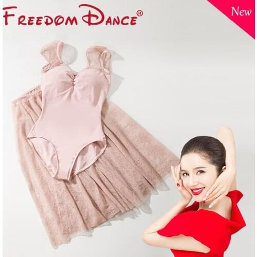 Dreamlike Pink Women Ballet Dance Leotard Girls Lace Mesh Gym Skirt Figure Skating Clothing Fitnesstics Performance Bodysuit