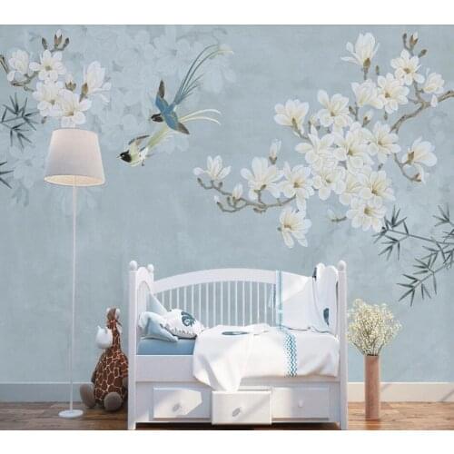 Beibehang Custom wallpaper photo Chinese style magnolia bird figure sofa TV background wall home decoration 3d wallpaper murals
