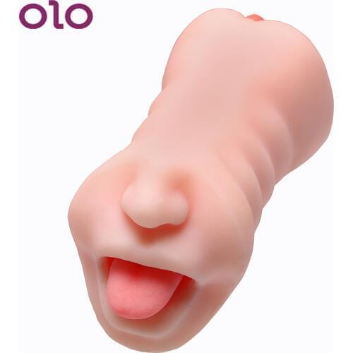 OLO Flesh Male Masturbation Artificial Vagina Mouth Double Tunnels Silicone Male Masturbators Sex Toys for Men