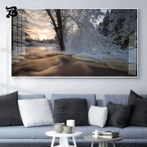 Canvas Painting Wall Art Nordic Modern Landscape Winter Snow Cedar Frozen River Posters Prints for Living Room Home Decoration