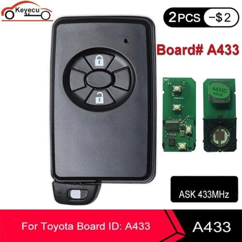 KEYECU Keyless Go 2 Button ASK 433MHZ for Toyota Smart Key Chip: P1 98 4D-67 Chip Board ID: A433