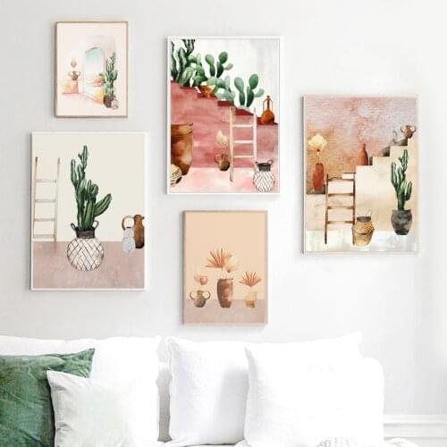 Morocco Door Cactus Interior Aesthetics Wall Art Canvas Painting Nordic Posters And Prints Wall Pictures For Living Room Decor