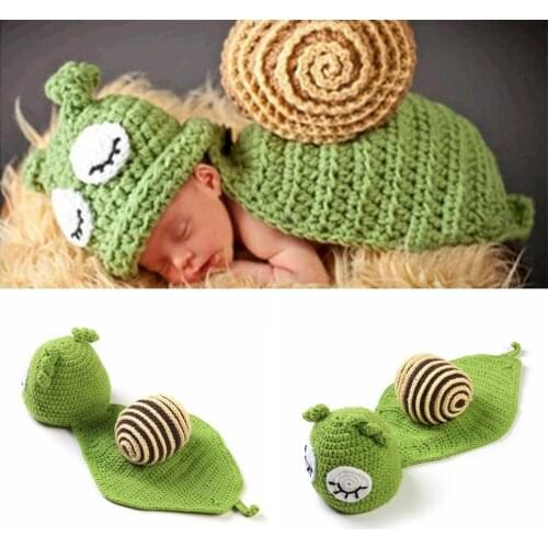 Cute Baby Knitting Green Snail Set Newborn Handmade Knitted Photography Clothing Soft High Quality Infant Costume