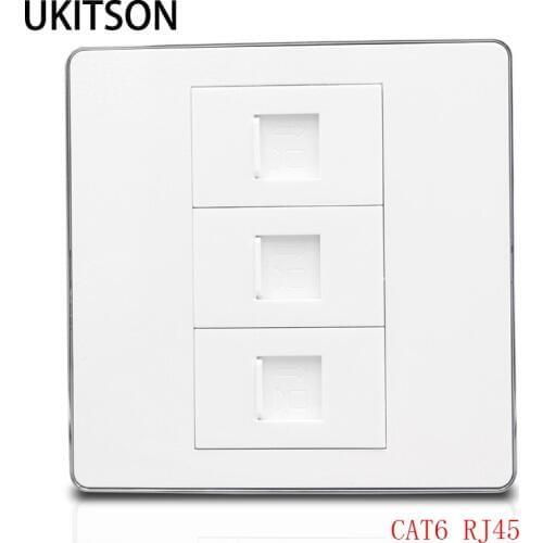 Multimedia Wall Outlet With Tripal CAT6 RJ45 Coupler Socket 3 Plugs CAT Six LAN For Computer Laptop