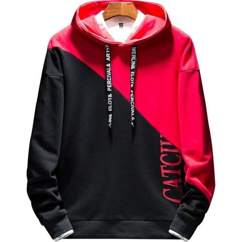 Mens Hoodies Men 2021 Spring Autumn Patchwork Japanese Streetwear Harajuku Sweatshirts Red Pullover Hoodie Men Sweatshirt