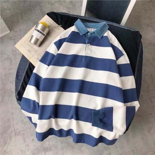 2021 Mens Fashion Loose Pullover Handsome Hoodies Cowboy Lapel Collar Oversized Sweatshirts Stripe Printing Casual Coats