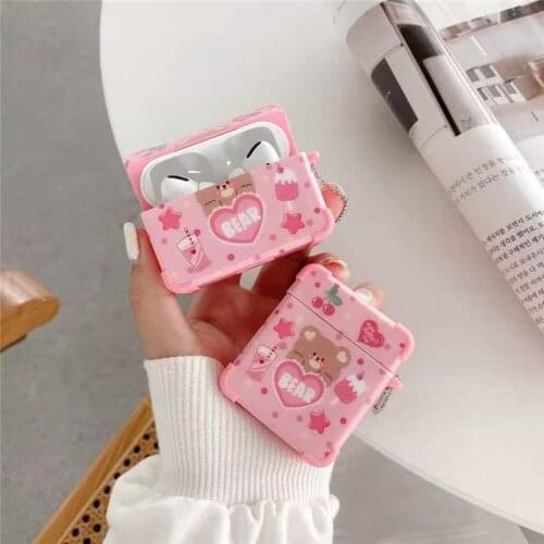 Cute Cartoon Pink Bear Rabbit Wireless Bluetooth Headset Soft Cover for Airpods 12 for Airpod Pro 3 Case Earphone Protective