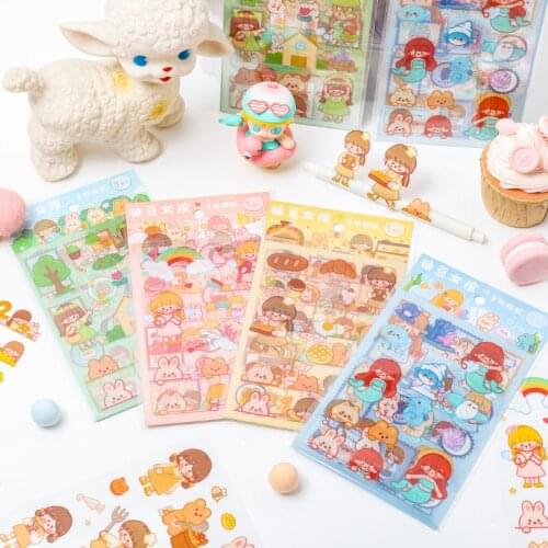 4 pcs/set kawaii Bread girl Decorative Sticker Scrapbooking diy Stick Label Diary Stationery Album Journal Stickers
