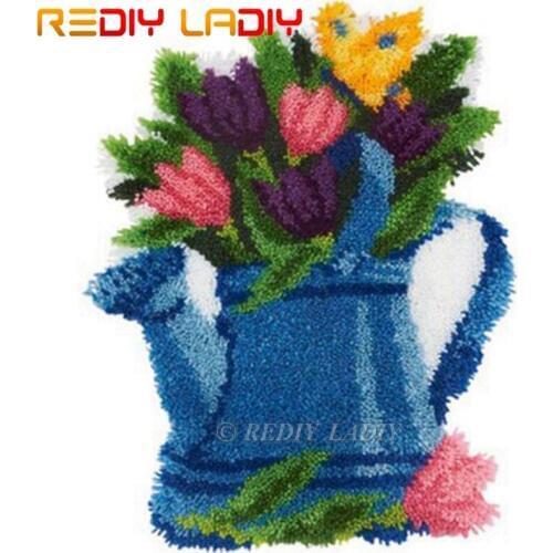 Latch Hook Kits Make Your Own Rug Flowers Vase Tapestry Crocheting Cushion Mat DIY Carpet Rug Pre-Printed Canvas Hobby & Crafts