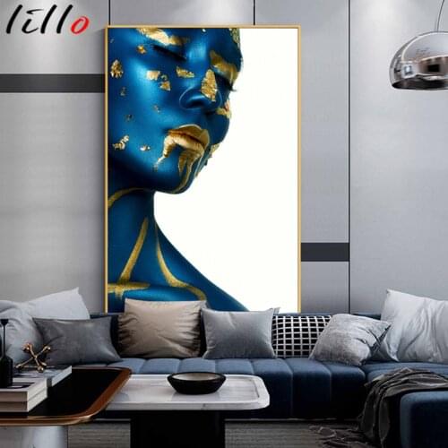 Nordic Blue Gold Woman Wall Art Modern Sexy Girls Print on Canvas Modular Wall Painting Pictures for Living Room Home Decor