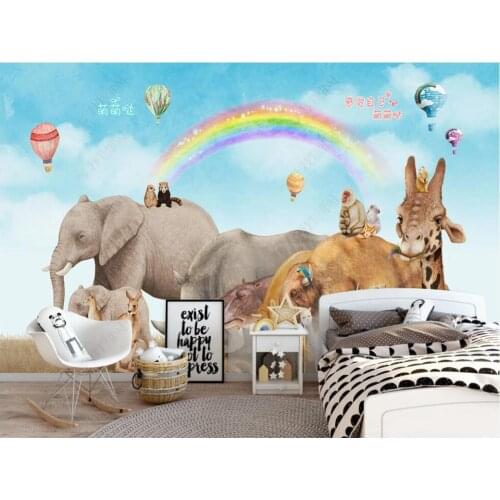 Custom mural 3d photo wallpaper Cute grassland animal elephant giraffe rainbow children room home decor wallpaper for walls 3 d
