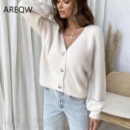 Stylish Long Sleeve Mohair Womens Sweater New Single-breasted Womens Short Cardigan Soft Flexible Knit Outwear