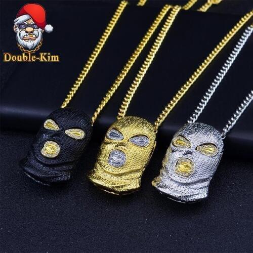 Anti-terrorist Headgear Zircon Pendant Necklace Men Hip-Hop RAP Street Culture Titanium Stainless Steel Necklace Men Jewelry
