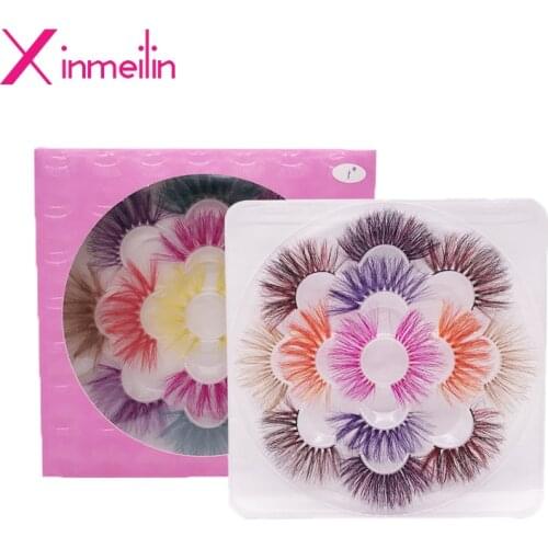 XML 7 pairs 13-25mm 3D Multicolor mink fake lashes Makeup beauty wholesale natural false eyelashes color gift box packaging set
