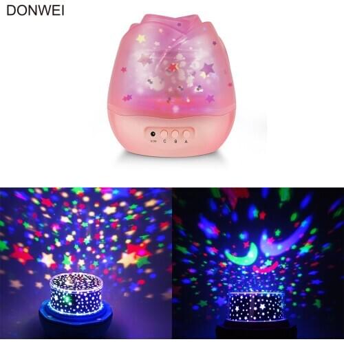 Romantic Amazing Night Lights Fashion Flower Bud Rotating Laser Projection Light for New Year Birthday Valentines Day Gift