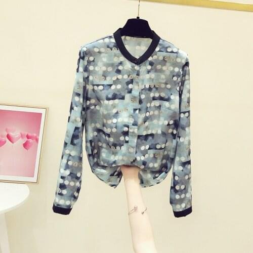 Polka Dot Chiffon Women Shirts Fashion Design 2021 O-Neck Long-Sleeved Elegant Office Lady Outwear Tops