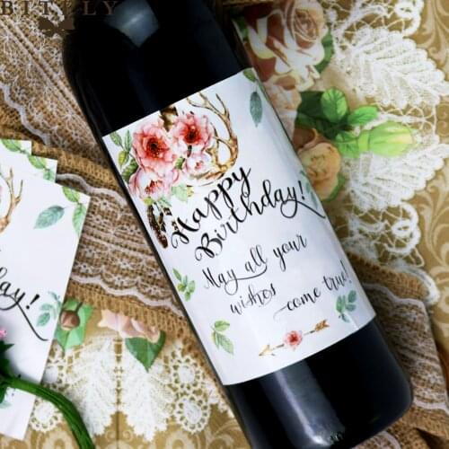 BIT.FLY 10Pcs/lot Wine Stickers With Happy Birthday Letter Label Wrapper Bottle Decoration For Birthday Party Gift Props Decor