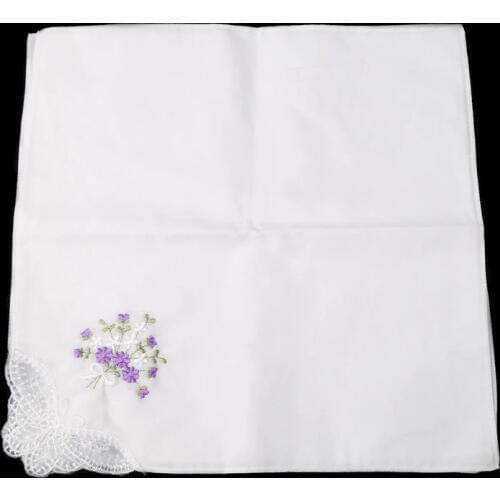 6 Pcs Vintage Cotton Ladies Embroidered Lace Handkerchief Women Floral Hanky 27x27cm