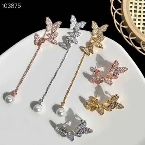 YPAY8 Fashion designer Butterfly Stud and Flower Charm Gold/Rose Gold/Silver Tassel butterfly Stud earrings Mothers Day