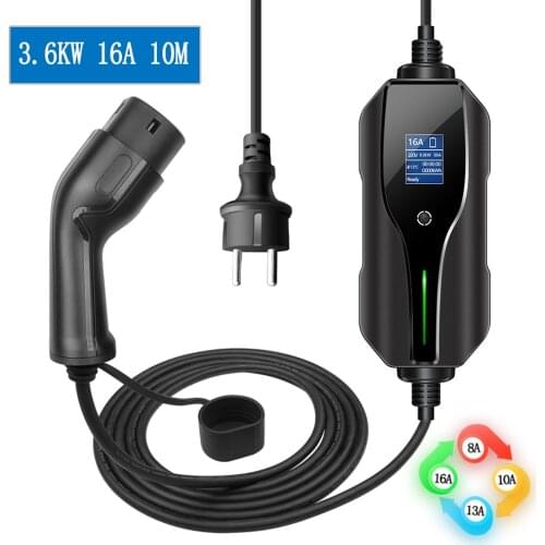 10 Meters EV Charger Type 2 for Electric Car Schuko EV Charging Cable Portable Charger 8A/10A/13A/16A Adjustable