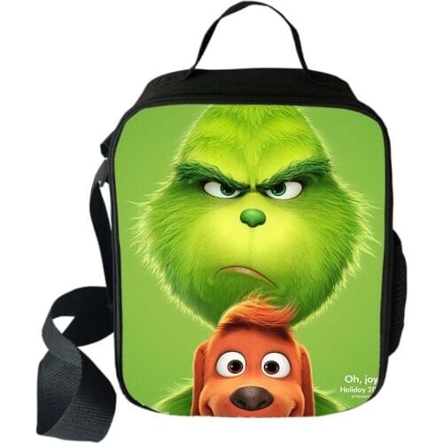 Green Grinch Cooler Lunch Bag Cartoon Girls Portable Thermal Food Picnic Bags for School Kids Boys Lunch Box Tote